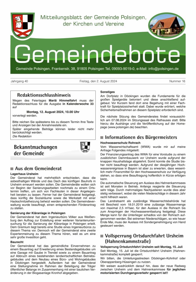 Polsingen - Der Gemeindebote Titelblatt 16/2024
