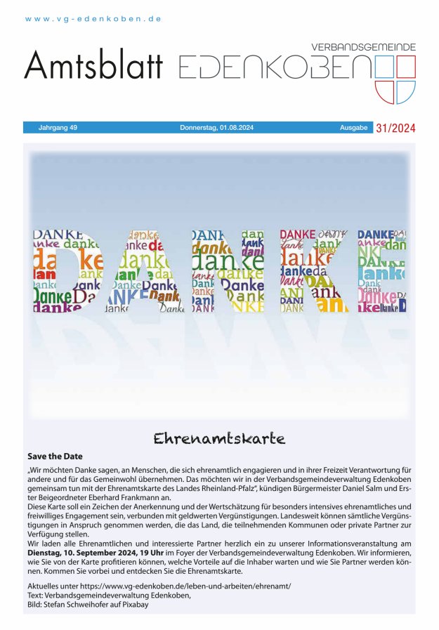 Amtsblatt VG Edenkoben Titelblatt 31/2024