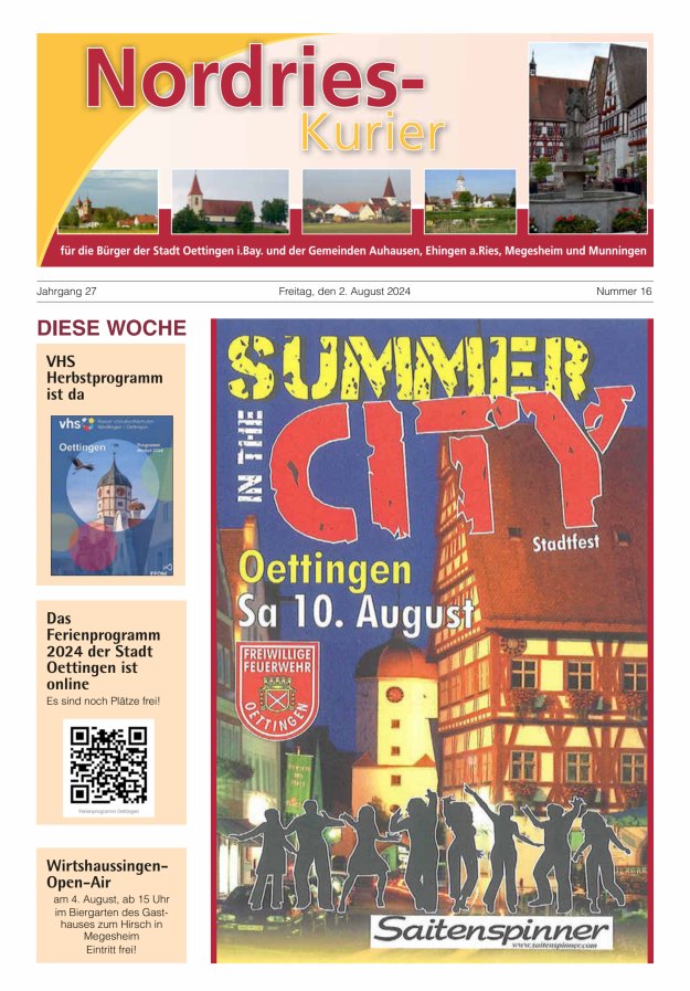 NordRies-Kurier Titelblatt 16/2024