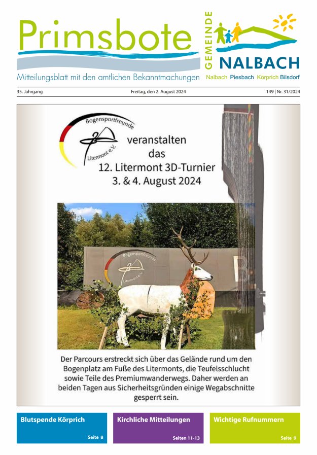 Primsbote Gemeinde Nalbach Titelblatt 31/2024