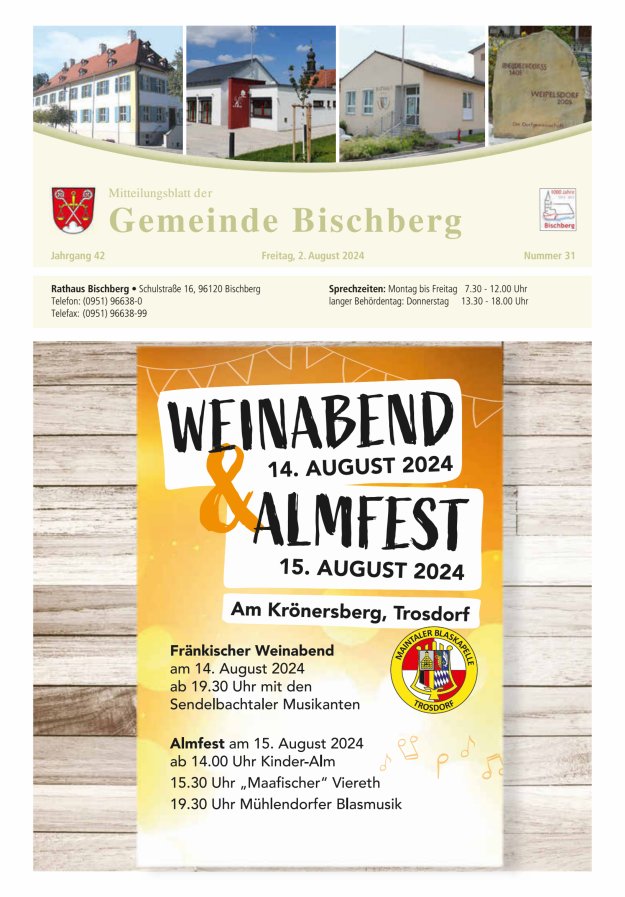 Mitteilungsblatt der Gemeinde Bischberg Titelblatt 31/2024