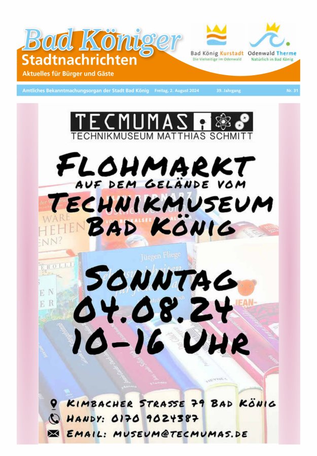 Bad Königer Stadtnachrichten und Badeblatt Titelblatt 31/2024