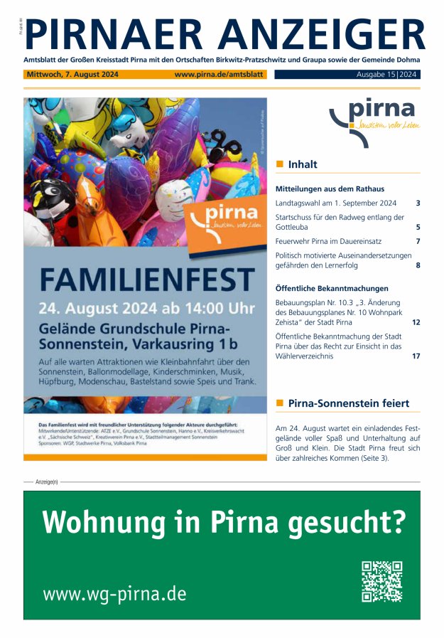Pirnaer Anzeiger Titelblatt 16/2024