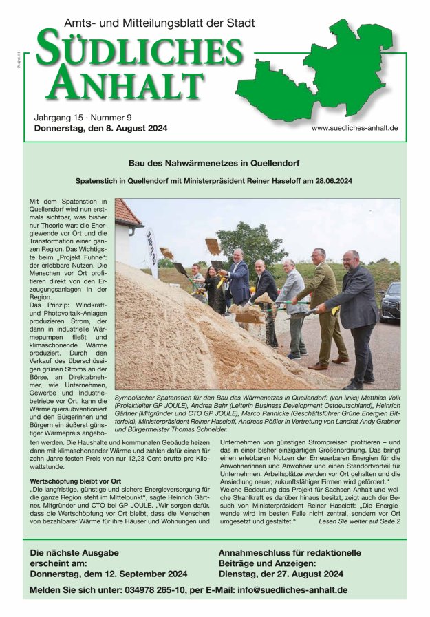 Amts- und Mitteilungsblatt der Stadt Südliches Anhalt Titelblatt 09/2024