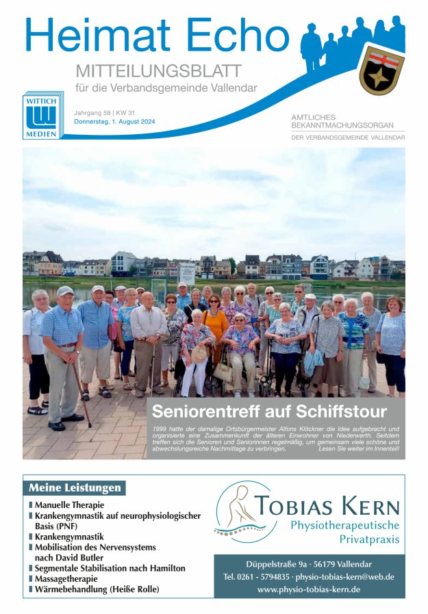 Heimat-Echo - Heimat- und Bürgerzeitung Verbandsgemeinde Vallendar Titelblatt 31/2024