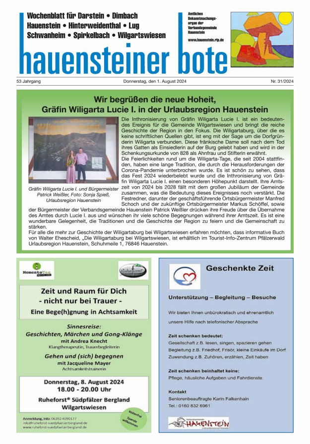Hauensteiner Bote Titelblatt 31/2024