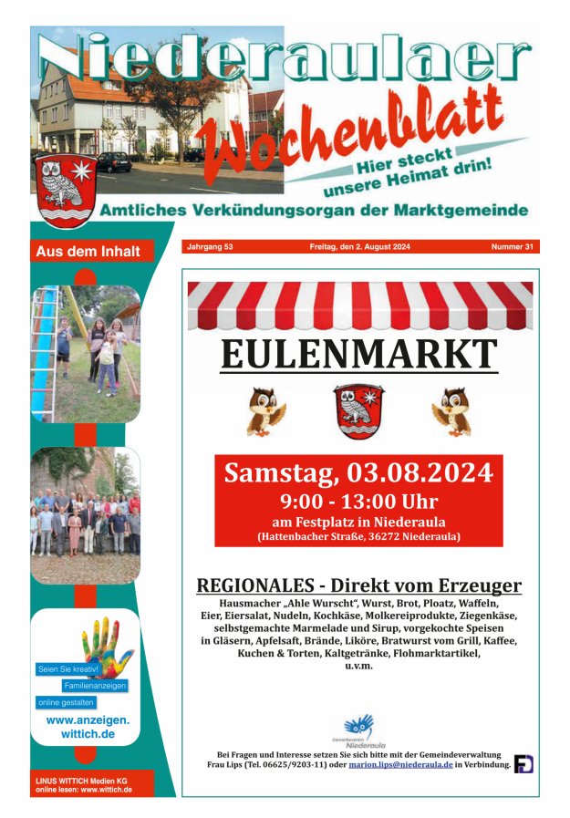Niederaulaer Wochenblatt Titelblatt 31/2024