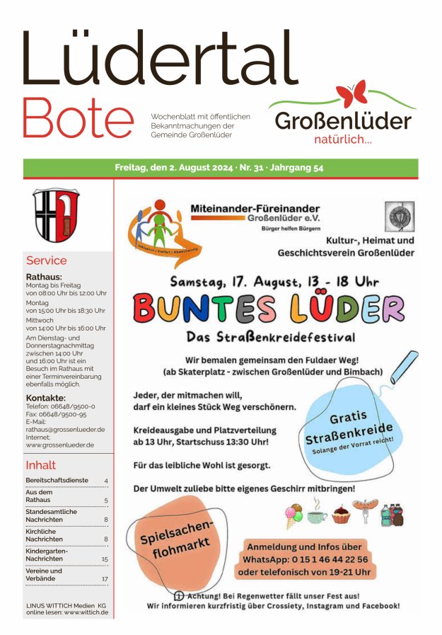 Wochenblatt mit öffentlichen Bekanntmachungen der Gemeinde Großenlüder Titelblatt 31/2024