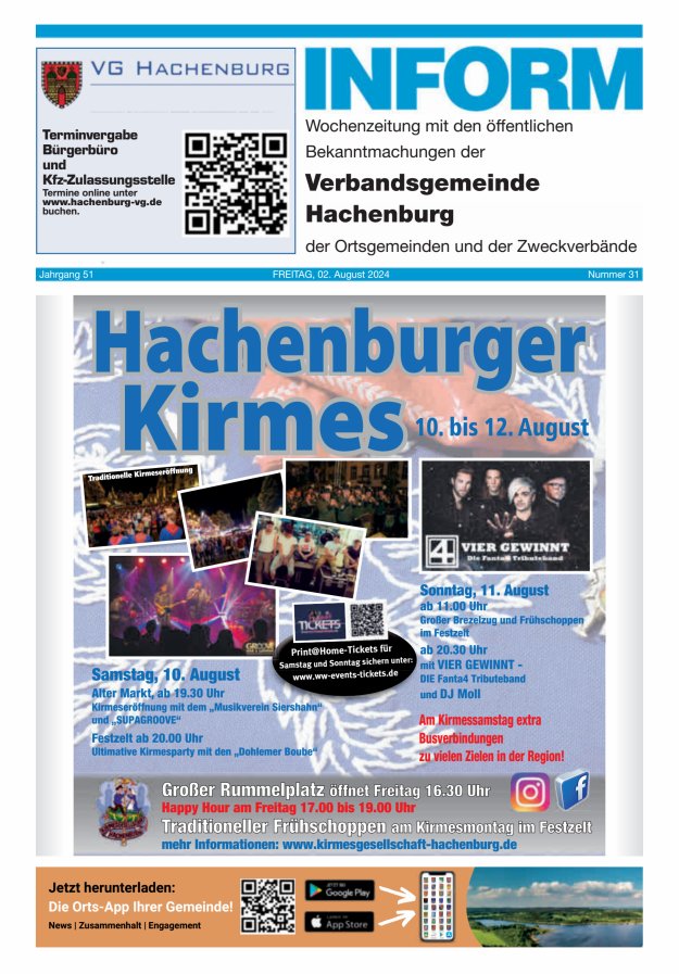 INFORM - Wochenzeitung der Verbandsgemeinde Hachenburg Titelblatt 31/2024