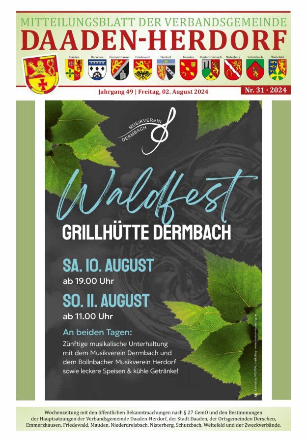 Mitteilungsblatt der Verbandsgemeinde Daaden-Herdorf Titelblatt 31/2024