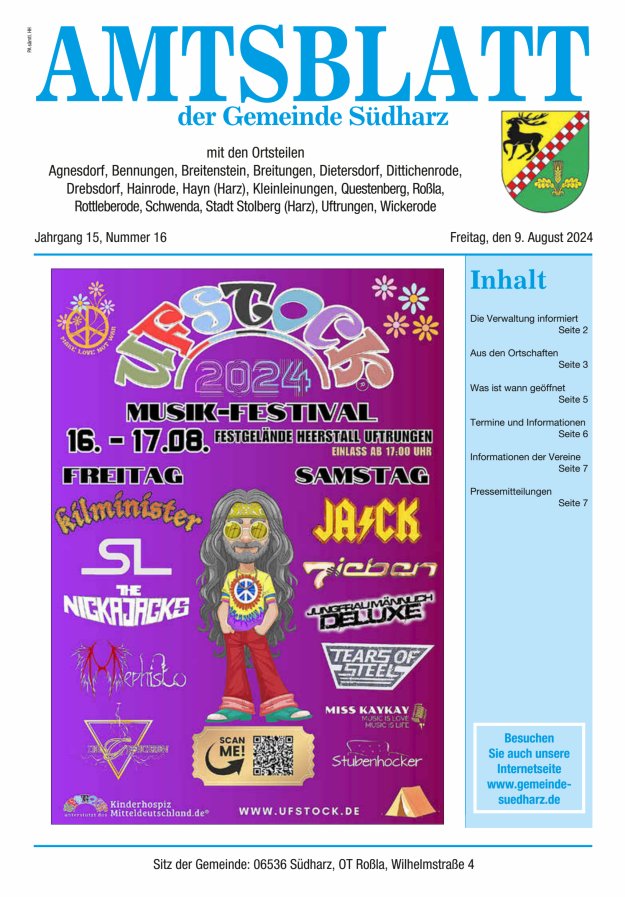 Amtsblatt der Gemeinde Südharz Titelblatt 16/2024