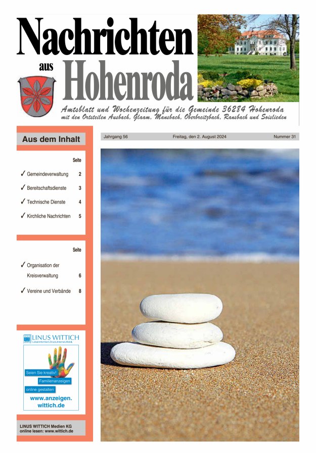 Nachrichten aus Hohenroda Titelblatt 31/2024