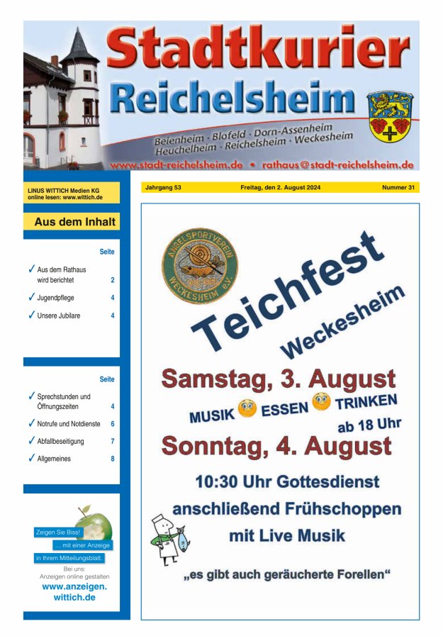 Stadtkurier Reichelsheim Titelblatt 31/2024