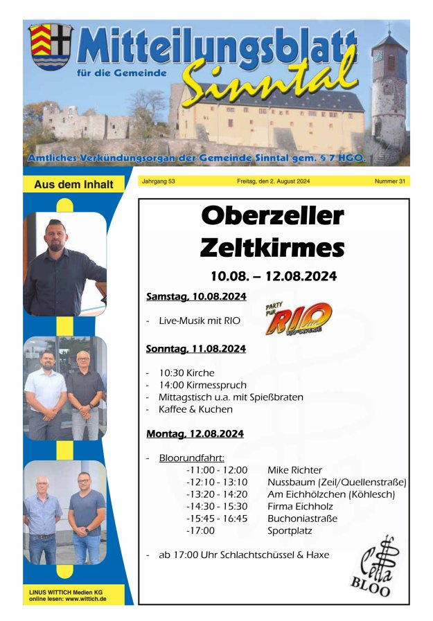 Mitteilungsblatt für die Gemeinde Sinntal Titelblatt 31/2024