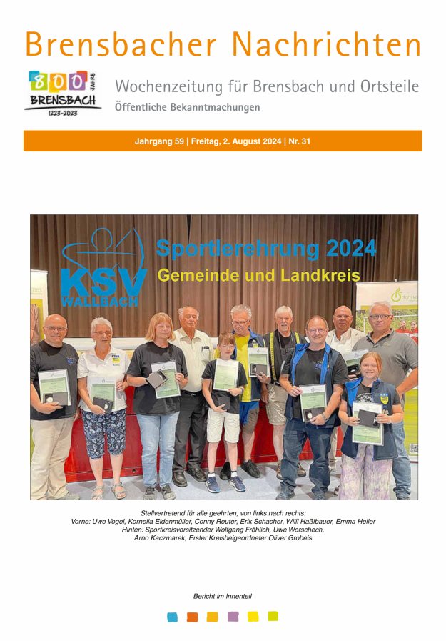 Brensbacher Nachrichten Titelblatt 31/2024