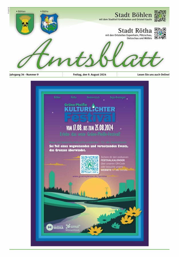 Amtsblatt der Stadt Böhlen Titelblatt 09/2024