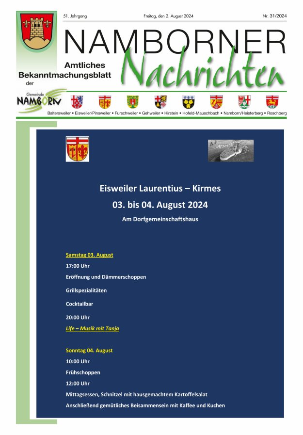 Namborner Nachrichten Titelblatt 31/2024