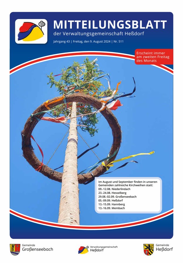Mitteilungsblatt der Verwaltungsgemeinschaft Heßdorf Titelblatt 511/2024