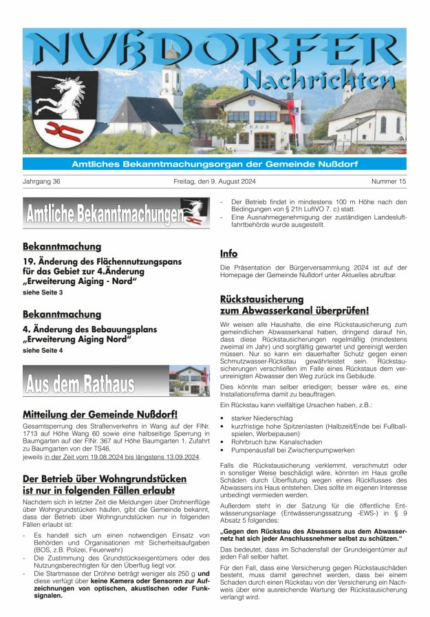 Nußdorfer Nachrichten Titelblatt 15/2024