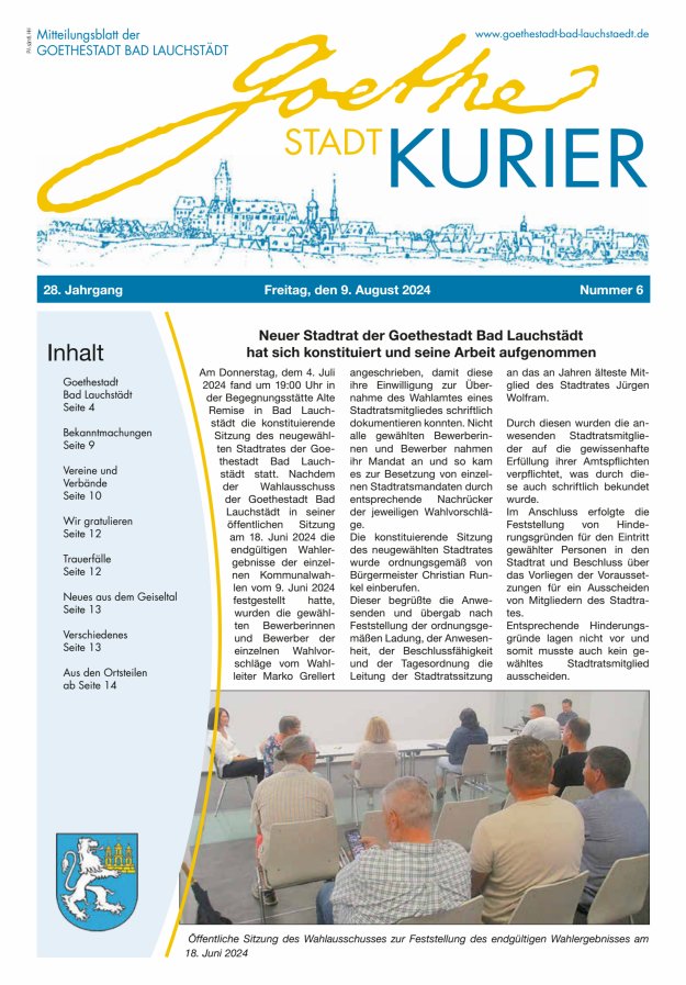 Goethestadt Kurier - Mitteilungsblatt der Goethestadt Bad Lauchstädt Titelblatt 06/2024