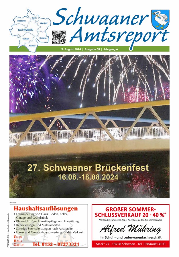 Schwaaner Amtsreport Titelblatt 08/2024