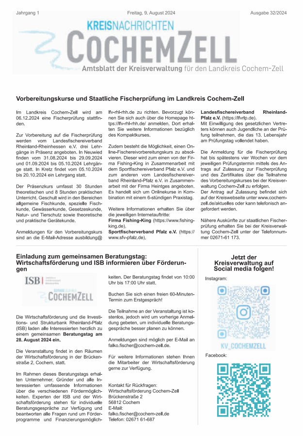 Kreisnachrichten Cochem-Zell Titelblatt 32/2024