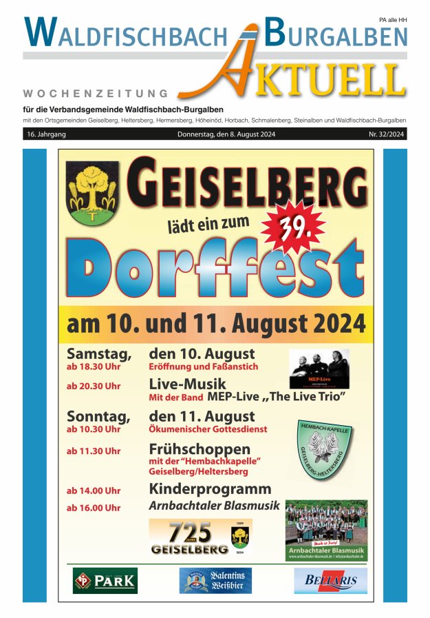 Amtsblatt der Verbandsgemeinde Waldfischbach-Burgalben Titelblatt 32/2024