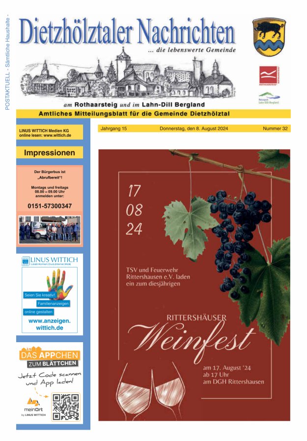 Dietzhölztaler Nachrichten Titelblatt 32/2024