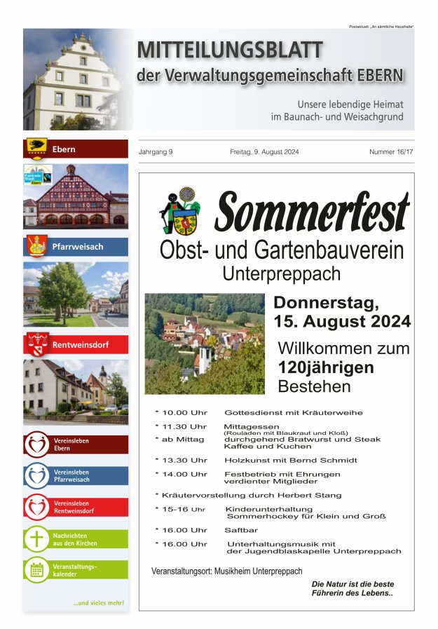 Mitteilungsblatt der Verwaltungsgemeinschaft Ebern Titelblatt 16/2024