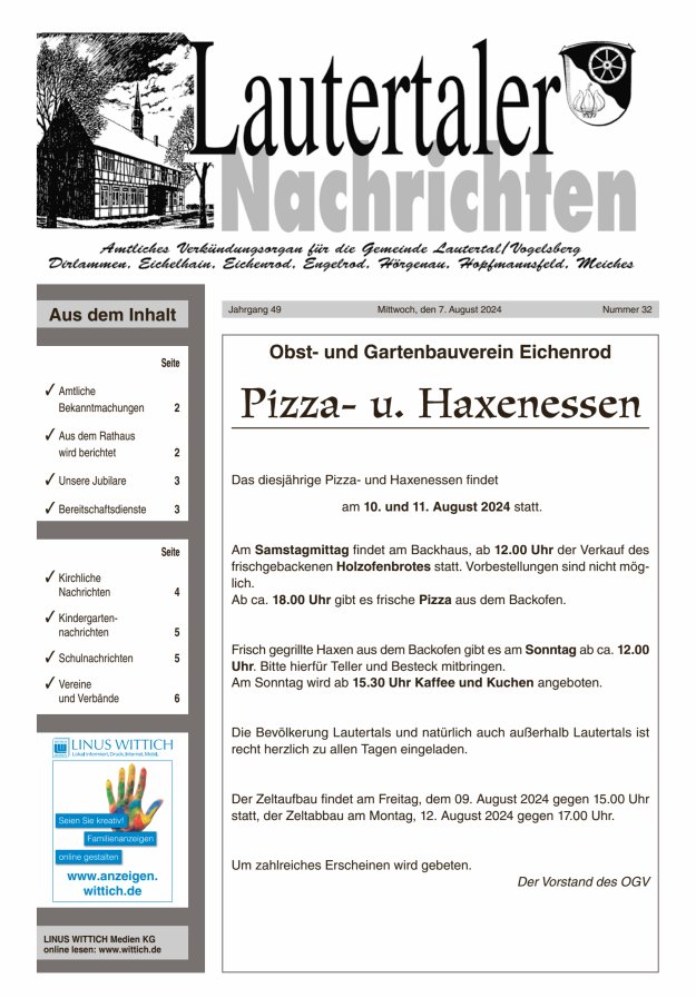 Lautertaler Nachrichten Titelblatt 32/2024