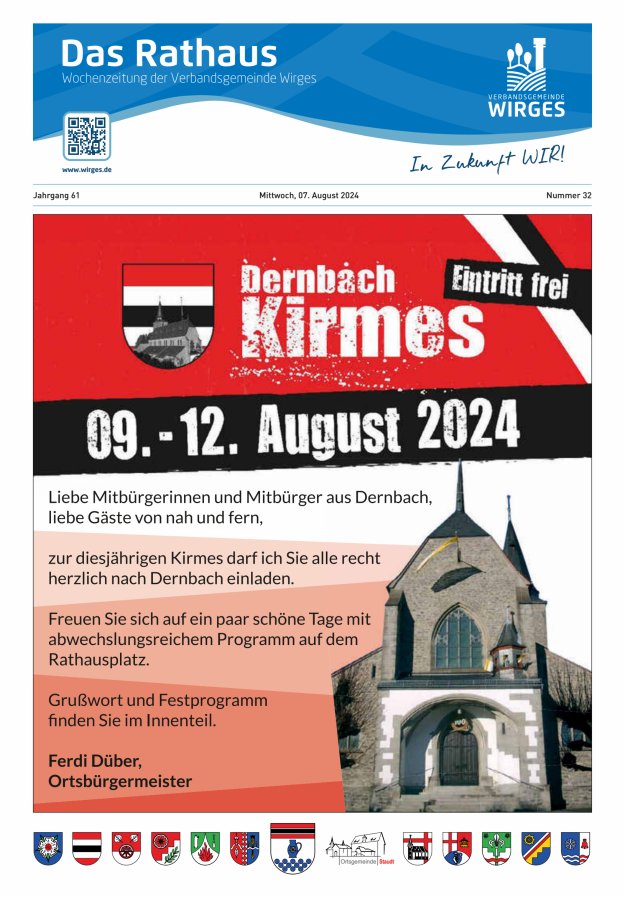 Das Rathaus - Informationen für die Bürger in der VG Wirges Titelblatt 32/2024