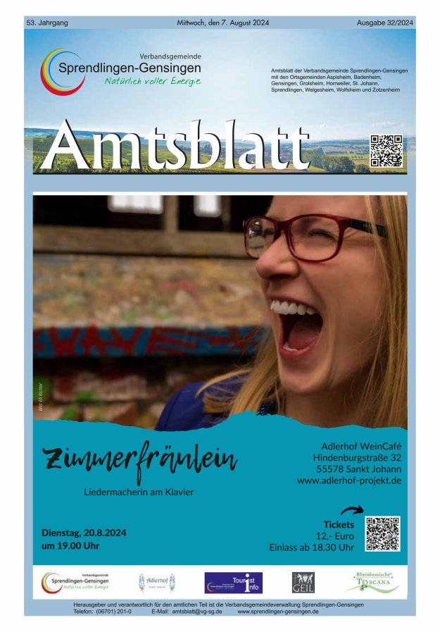 Amtsblatt VG Sprendlingen-Gensingen Titelblatt 32/2024