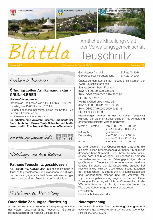 VG-Nachrichten Teuschnitz Titelblatt 16/2024