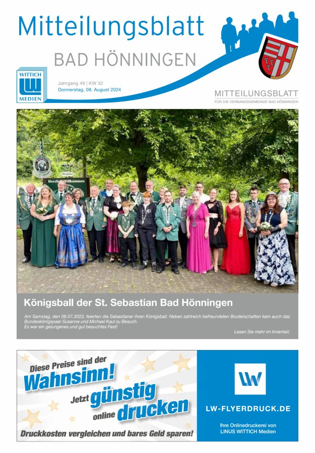 Mitteilungsblatt für den Bereich der Verbandsgemeinde Bad Hönningen Titelblatt 32/2024