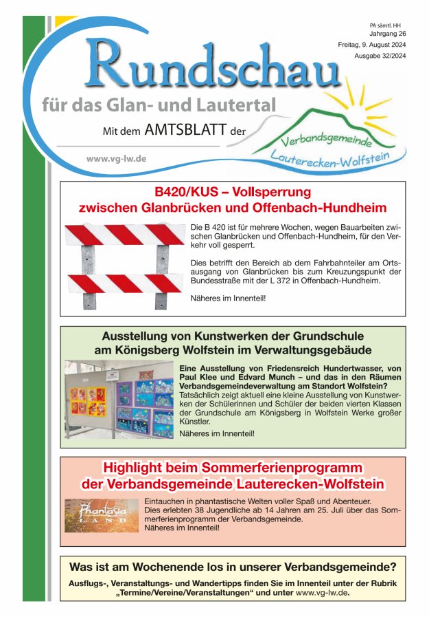 Rundschau für das Glan- und Lautertal Titelblatt 32/2024