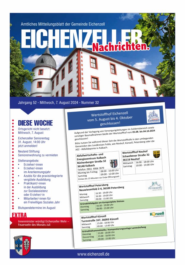 Amtliches Mitteilungsblatt der Gemeinde Eichenzell Titelblatt 32/2024