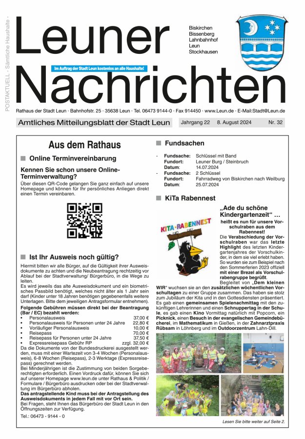 Leuner Nachrichten Titelblatt 32/2024
