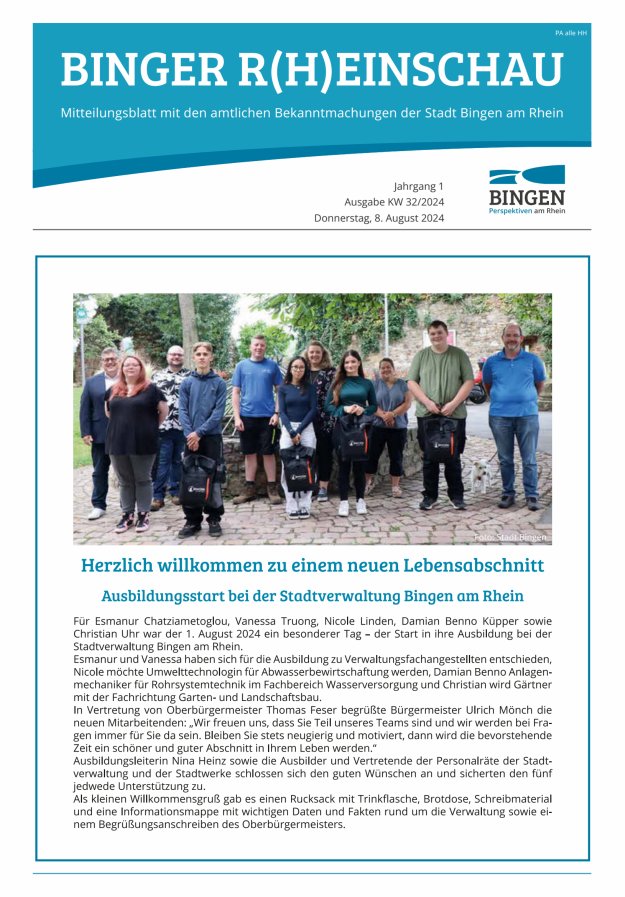 Binger R(h)einschau - Mitteilungsblatt mit den Amtlichen Bekanntmachungen der Stadt Bingen Titelblatt 06/2024