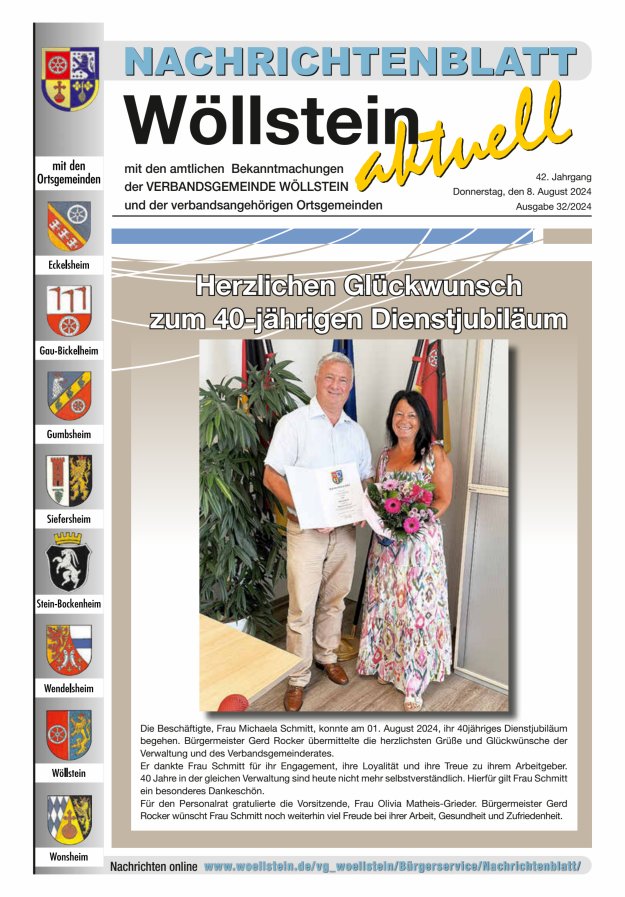 Nachrichtenblatt Wöllstein aktuell Titelblatt 32/2024