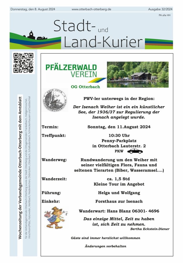 Stadt- und Land-Kurier Otterbach-Otterberg Titelblatt 32/2024