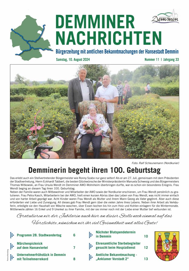 Demminer Nachrichten Titelblatt 11/2024