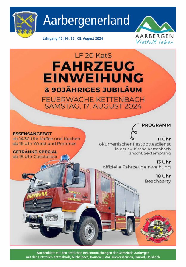 Aarbergenerland - Wochenblatt mit den amtlichen Bekanntmachungen Titelblatt 32/2024