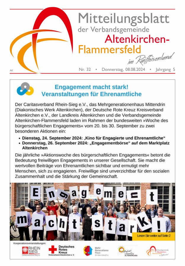 Mitteilungsblatt Verbandsgemeinde Altenkirchen-Flammersfeld Titelblatt 32/2024