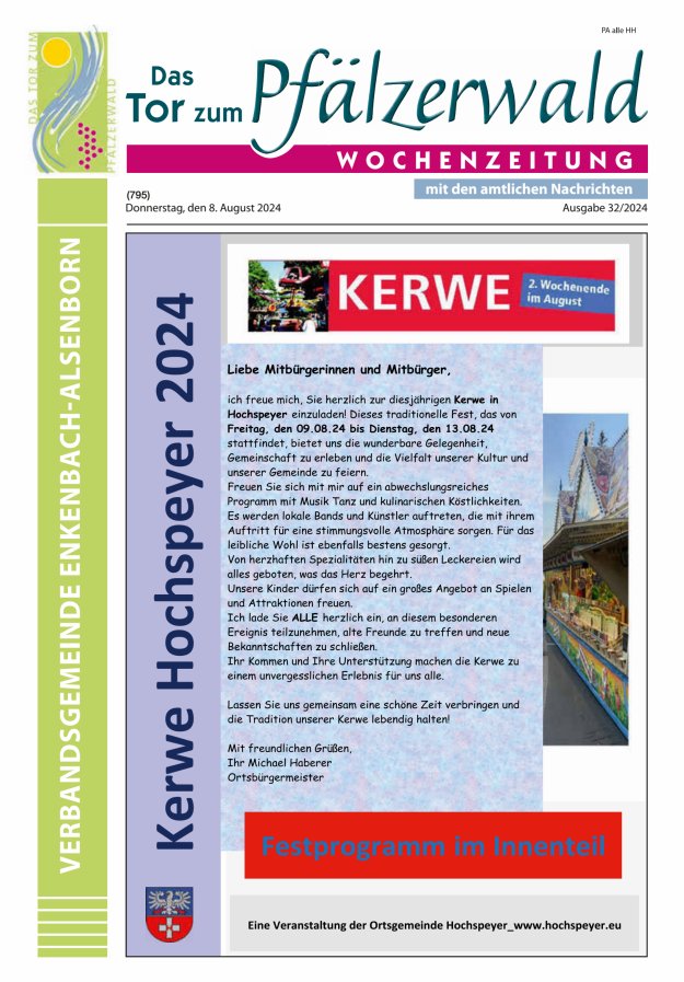 Das Tor zum Pfälzer Wald - VG Enkenbach-Alsenborn Titelblatt 32/2024