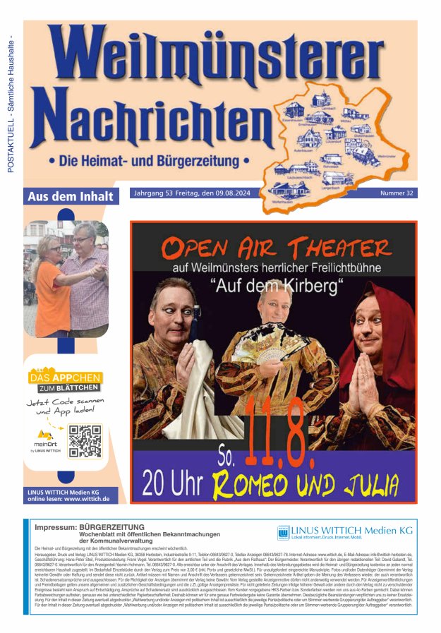 Weilmünsterer Nachrichten Titelblatt 32/2024