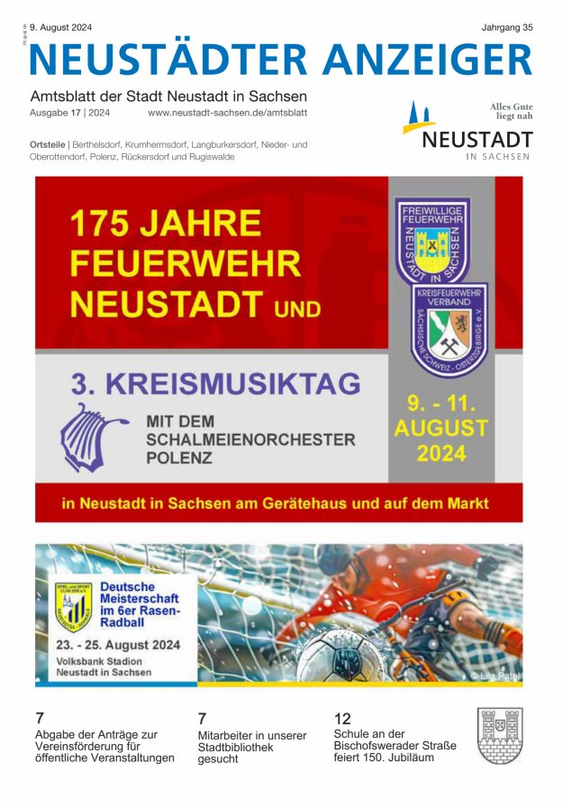Neustädter Anzeiger - Amts- und Heimatblatt der Stadt Neustadt in Sachsen Titelblatt 17/2024