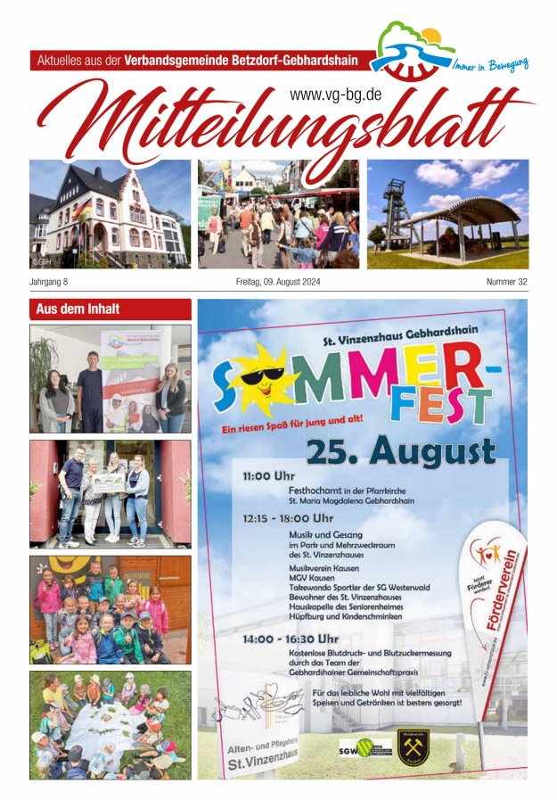 Aktuelles aus der VG Betzdorf-Gebhardshain Ausgabe Gebhardshain Titelblatt 32/2024