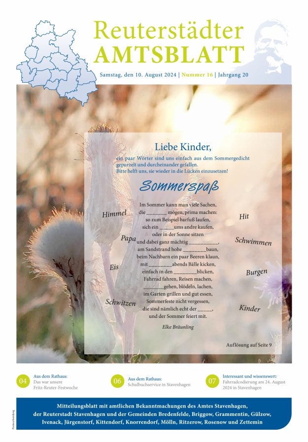 Reuterstädter Amtsblatt Titelblatt 16/2024