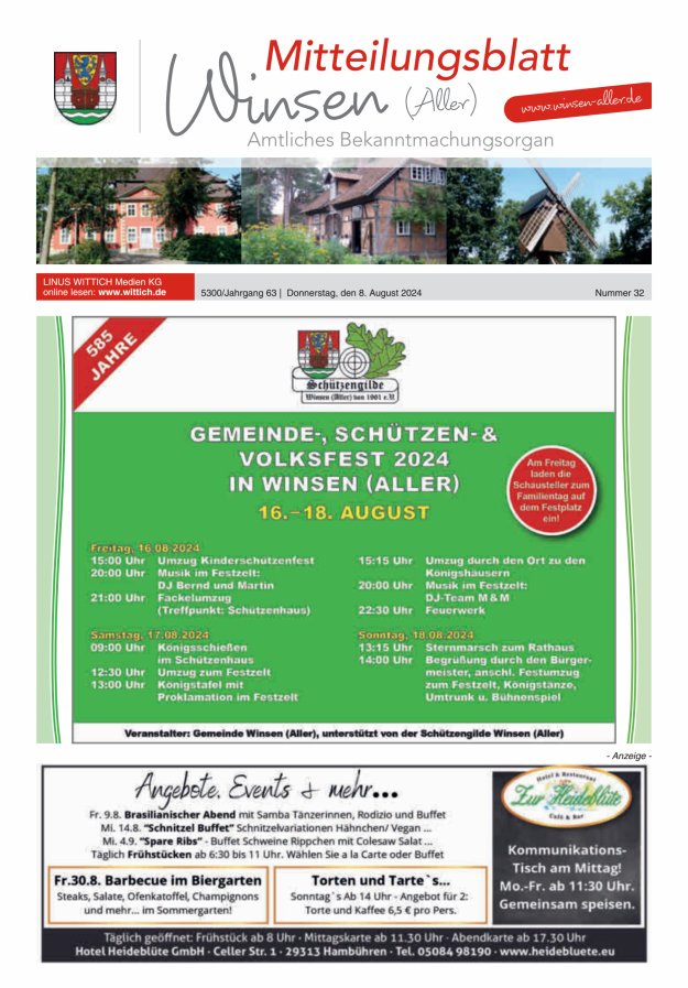 Mitteilungsblatt der Gemeinde Winsen Titelblatt 32/2024