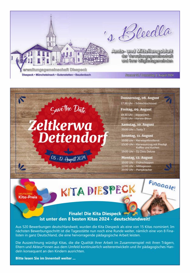 Amts- und Mitteilungsblatt VGem Diespeck Titelblatt 32/2024
